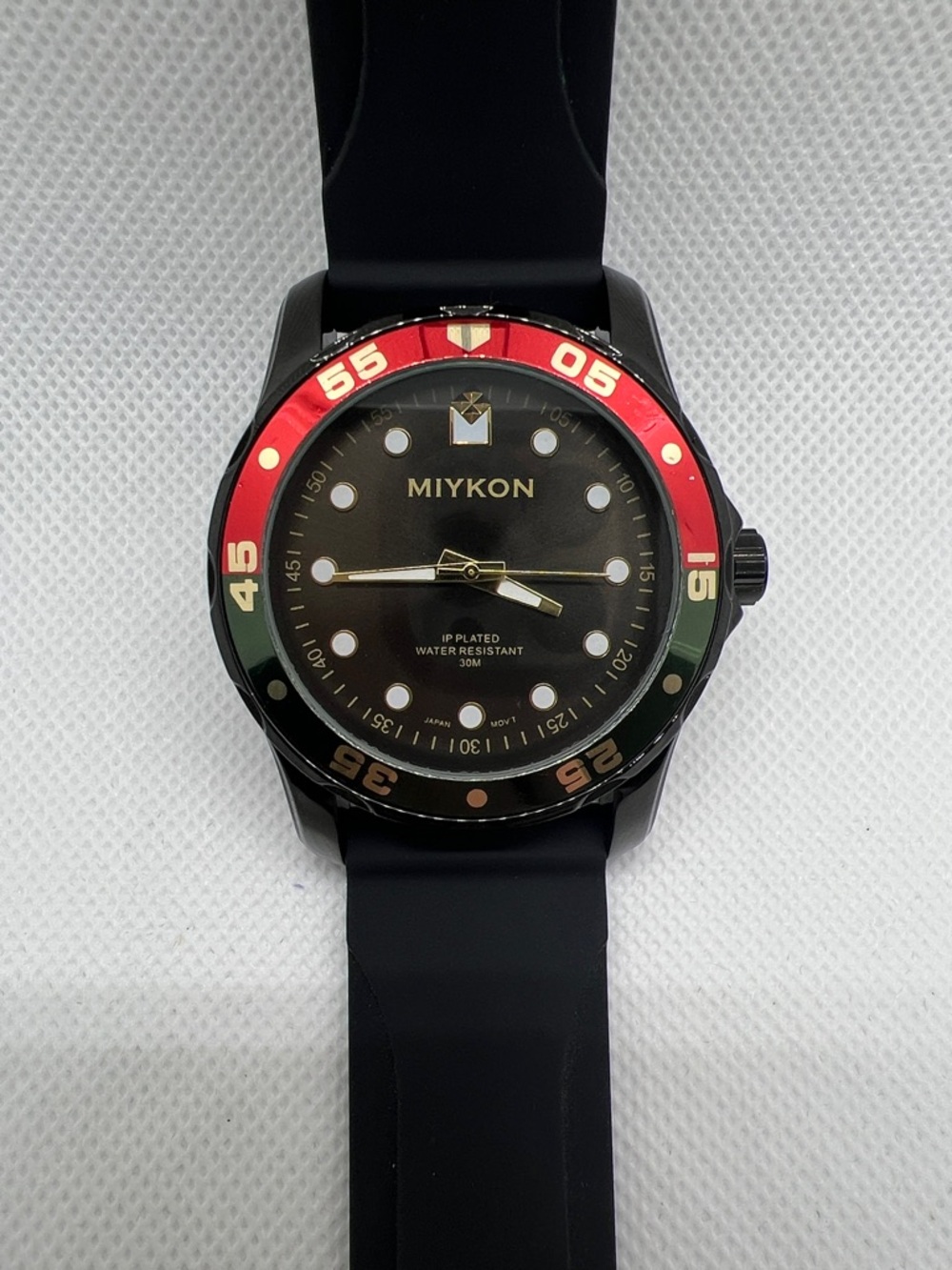 Men's Black Swim Watch with Red & Green Bezel